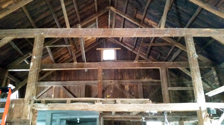 Purlin roof in 3 bay English style barn at 201 Larch Row  in Wenham