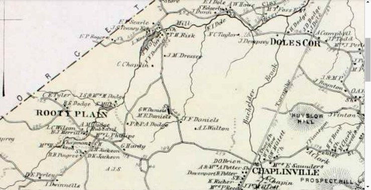 1872 map of Rowley showing the C. Chaplin farm