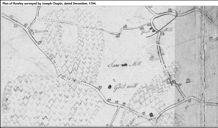 1795 map of Rowley showing 204 Dodge Rd.