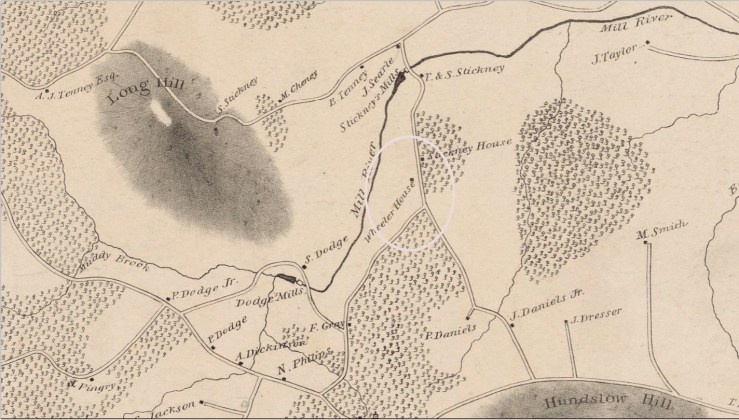 1830 map of Rowley showing Dodge Rd.