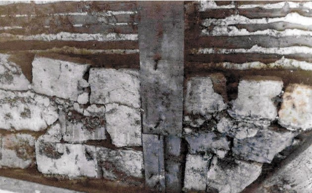 Brick fill in the exterior walls of the Wicom House in Rowley MA